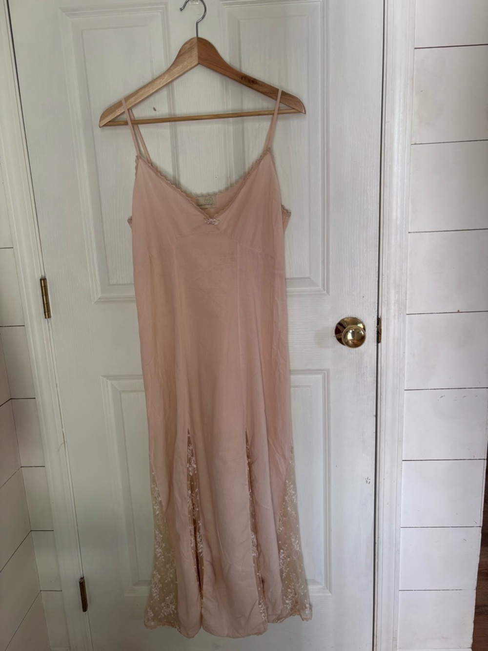 Vintage Claire Pettibone Blush Lace Maxi Slip Dress Romantic Boudoir Nightgown S